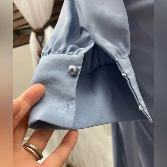 Powder Blue Fringe Wrap Dress Medium - Picture 9 of 10